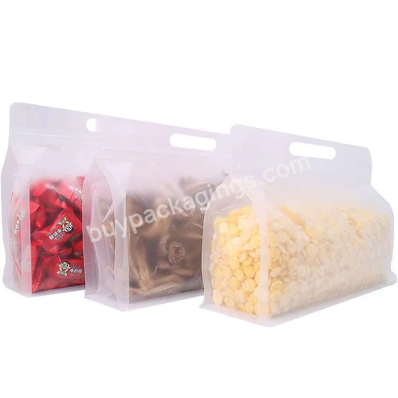 Transparent Resealable Stand Up Pouch Packaging Seal Zipper Plastic Flat Bottom Transparent Bag With Handle