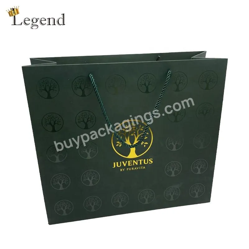 Unique Design Whole Spot UV & Gold Foil Embossed Logo Soft Touch Lamination Packaging Luxury Custom Paper Bag for Shopping