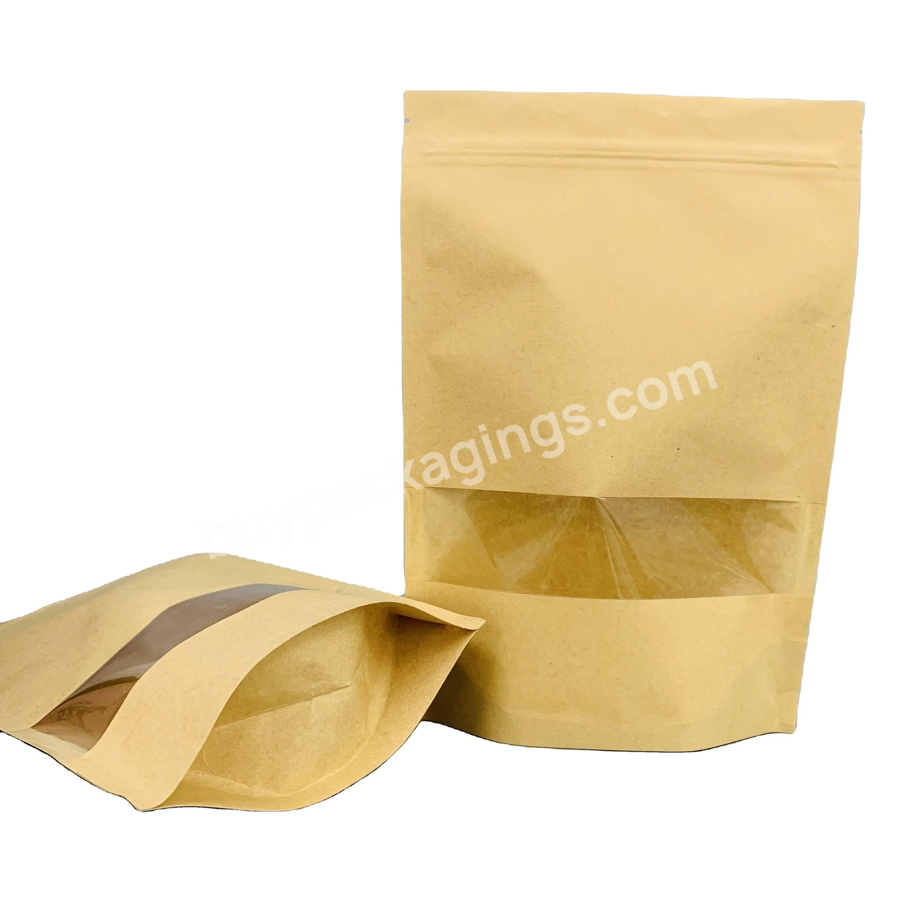 Waterproof Brown Kraft Paper Stand Up Pouch Tea Bag With Window