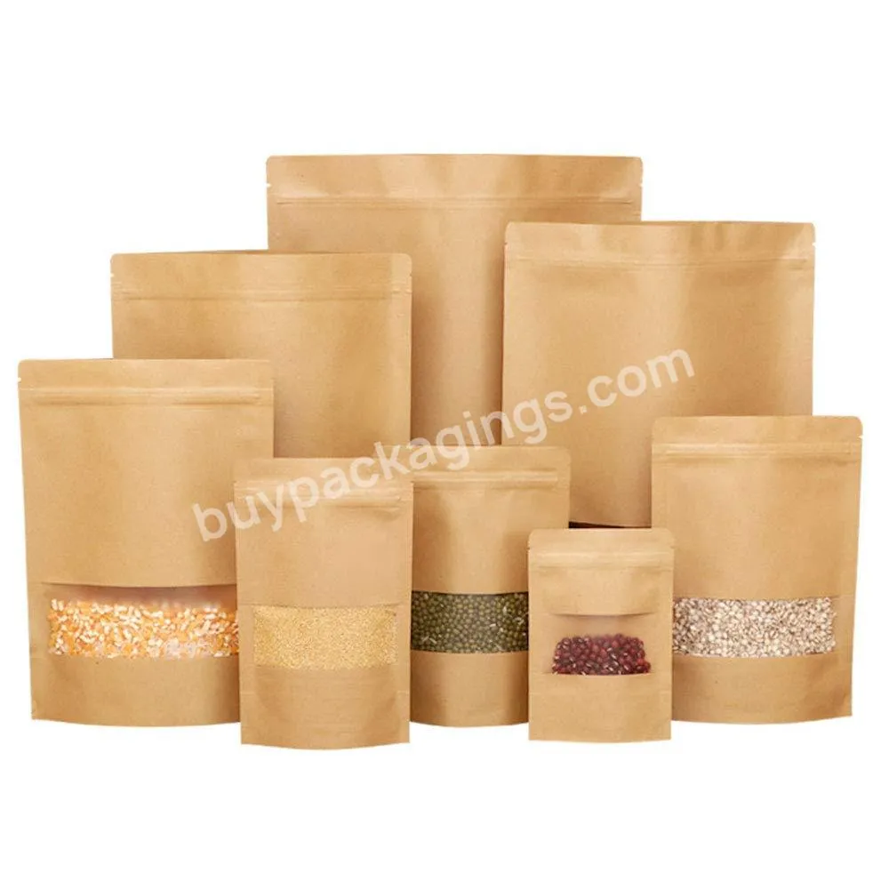 Waterproof Brown Kraft Paper Stand Up Pouch Tea Bag With Window