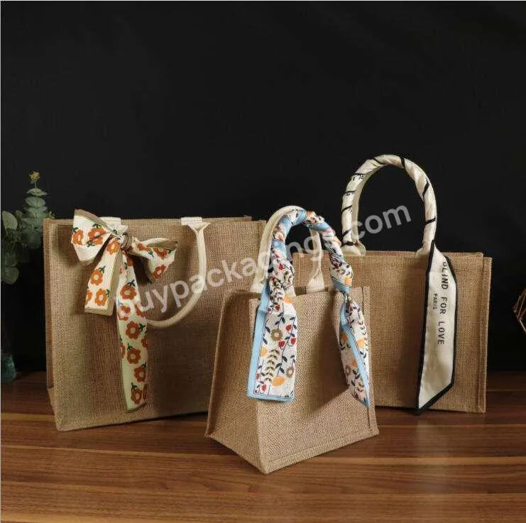 Waterproof Burlap Gift Tote Bags With Handles Custom Jute Tote Bags For Wedding Natural Jute Tote Bags Customized