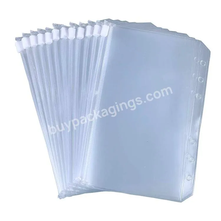 Waterproof Clear Envelopes Zipper 3 Ring A5 A6 A7 Pvc Pocket Binder Cover Protector