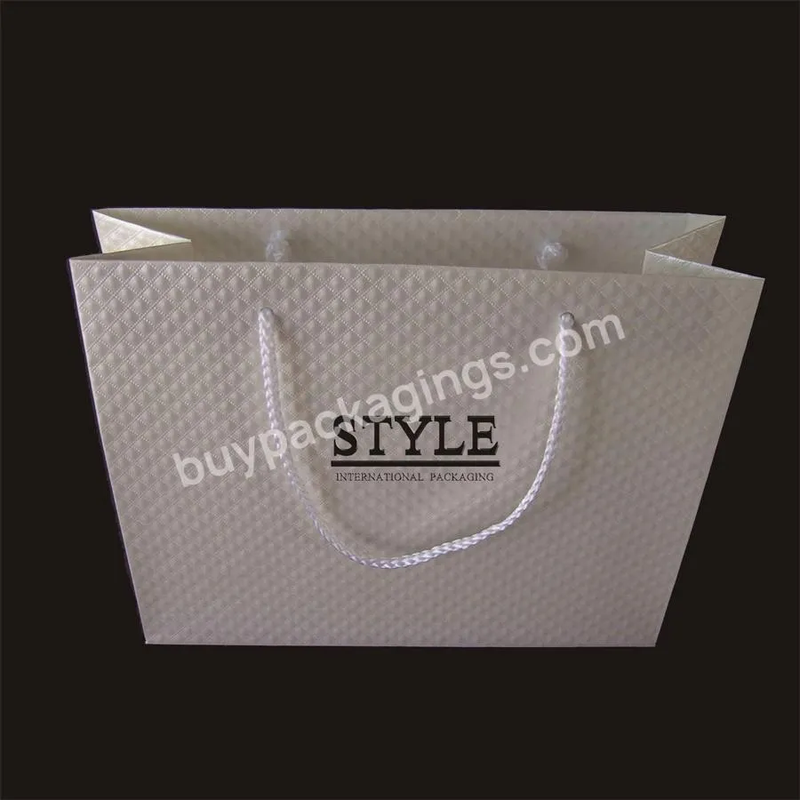 White Beige Bag Logo In Black Luxury High Quality Specail Texture Packaging Gift Shopping Paper Bag
