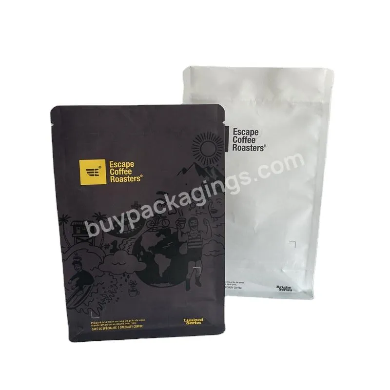 White Biodegradable Plastic Bags Compostable Coffee Bag Flat Bottom With Valve Zip Bag