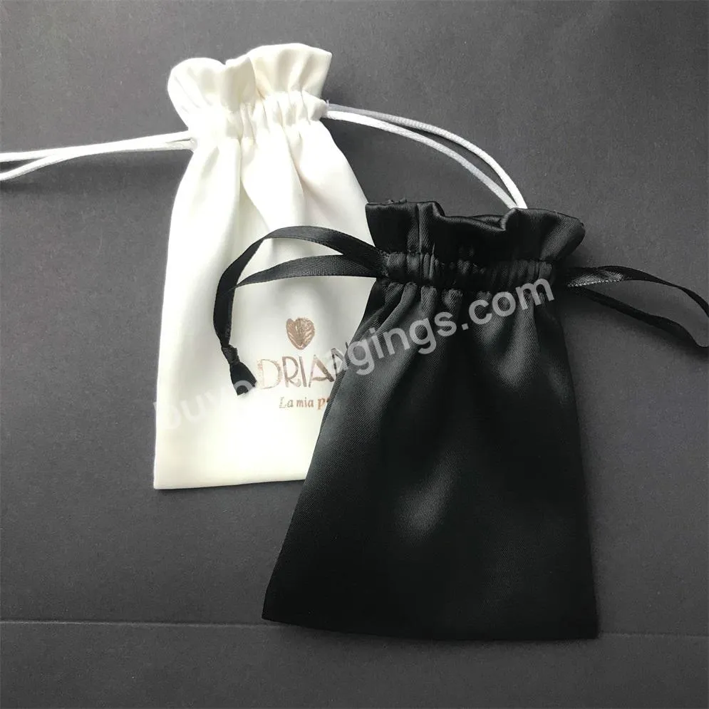 White Black Luxury Thick Soft Satin Fabric Velvet With Ribbon Pp Cord Drawstring Gold Foil Logo For Wedding Pearl Bag Pouch - Buy Luxury Thick Satin Pouch,Pouch Bag With Logo Rose Gold Foil Silver Foil,Satin Pouch With Ribbon Pp Cord Drawstring For B