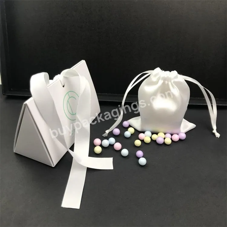 White Green Cyan Custom Logo Customized Triangle Foldable Packaging Carry Bag Box Satin Pouch For Gift Jewelry Watch Eyewear