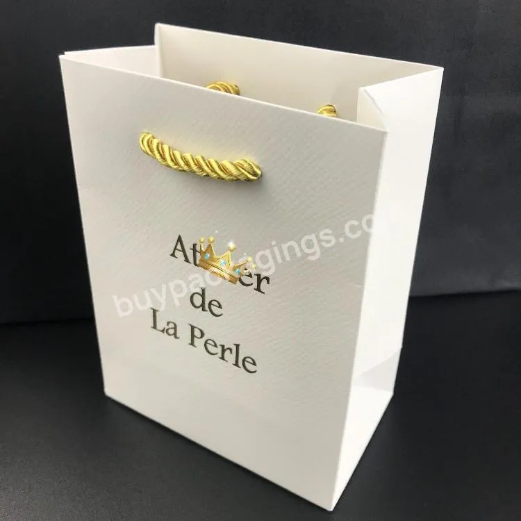 White Texture Small Mini Takeaway Paper Bags With Your Own Gold Silver Foil Hot Stamping Logo With Handle Manufacturer Suppliers