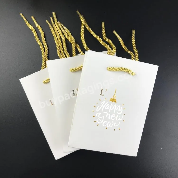 White Texture Small Mini Takeaway Paper Bags With Your Own Gold Silver Foil Hot Stamping Logo With Handle Manufacturer Suppliers