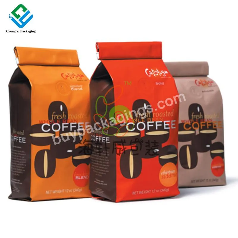 Wholesale 250g 16oz Flat Bottom Coffee Bags With Valve Biodegradable Zipper Coffee Packaging Bags