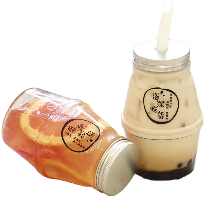 Wholesale 360ml Disposable Milk Tea Thickened Pet Material Drink Juice Beverage Clear Texture Plastic Bottle