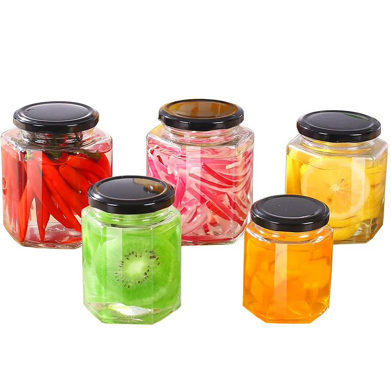 Wholesale 45ml Hexagonal Honey Glass Jar Empty Food Storage Jars