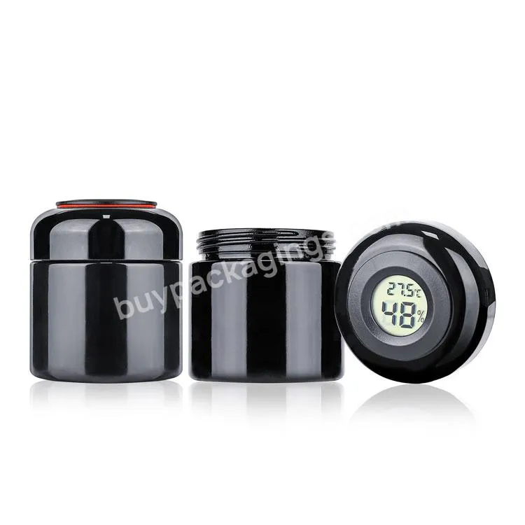 Wholesale Airtight 4oz Flower Packaging Jar Glass Container Uv Proof Black Glass Jar With Hygrometer Hint Lid