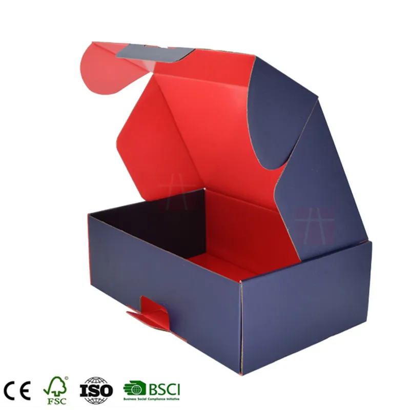 Wholesale Blue Corrugated Paper Mailer Boxes  With Logo Print Customized Clothes Shipping Boxes