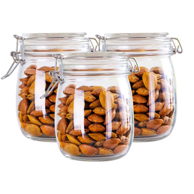 Wholesale Cheap Price Custom Transparent Round Shape Airtight Glass Jar With Metal Clip