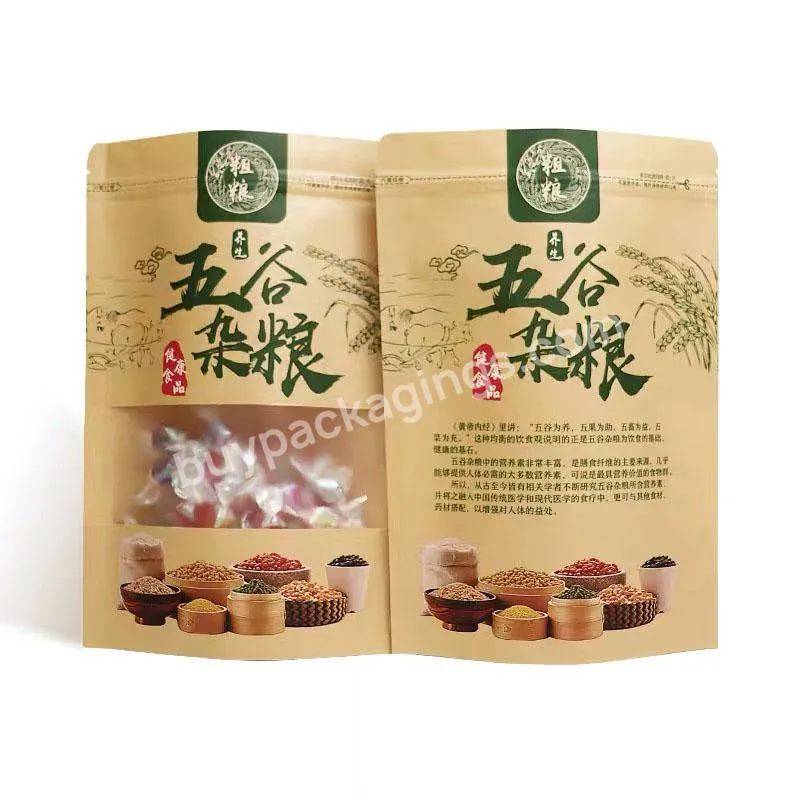 Wholesale Cheap Recycled Nuts Packaging Pouch Brown Kraft Paper Zipper Bag With Window