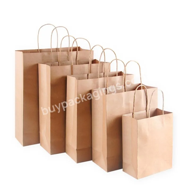 Wholesale Christmas Kraft Paper Bags Recyclable Shopping Brown Gift Paper Bag White Handle With Your Logo