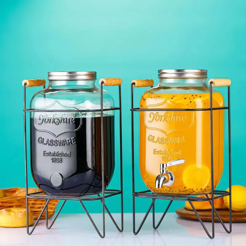 Wholesale Clear Customized Glass Mason Jar Glass Beverage Dispenser With Metal Stand