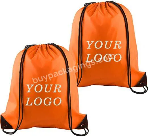 Wholesale Custom Branded Drawstring Backpacks Blank Shopping Gym Sport Outdoor 210d Polyester Promotional Gift Bag