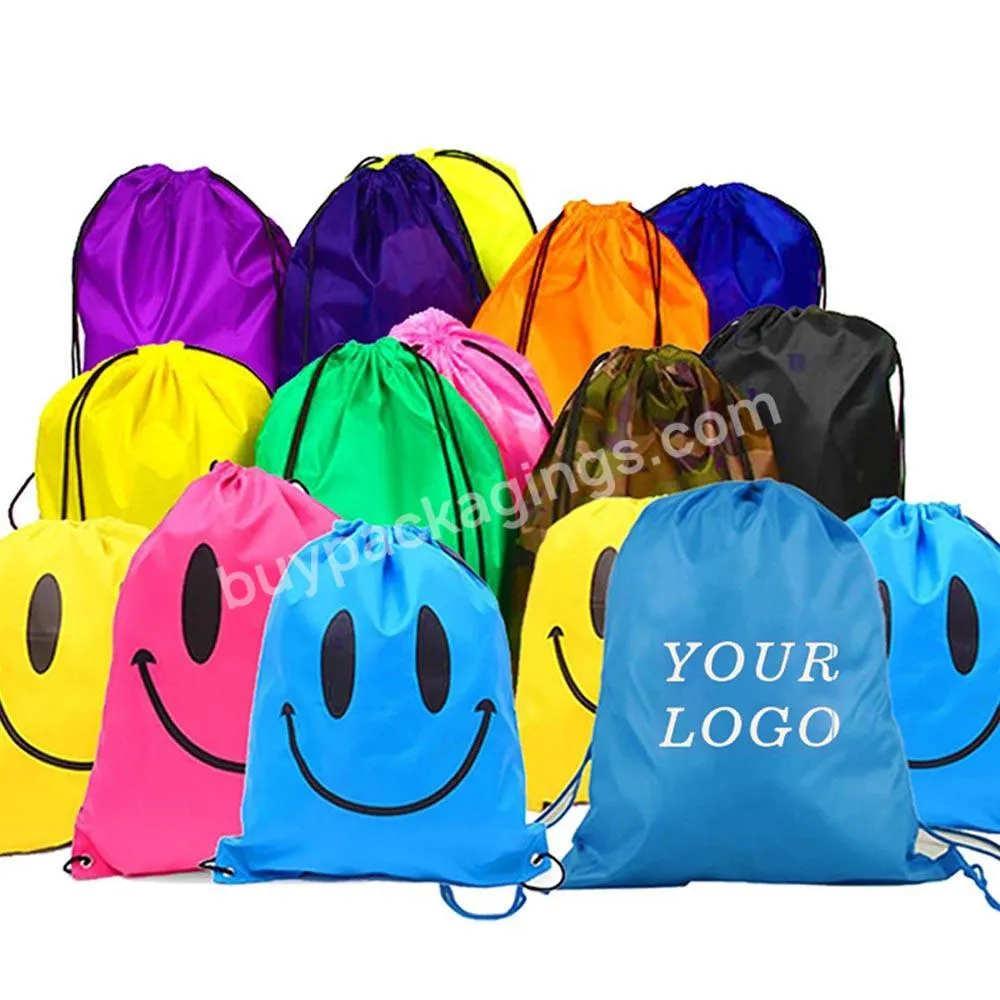 Wholesale Custom Branded Drawstring Backpacks Blank Shopping Gym Sport Outdoor 210d Polyester Promotional Gift Bag