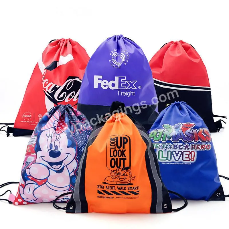 Wholesale Custom Christmas Printing Waterproof Cloth Mini Cotton Draw Tape Bags Backpacks Simple Polyester Gym Drawstring Bag