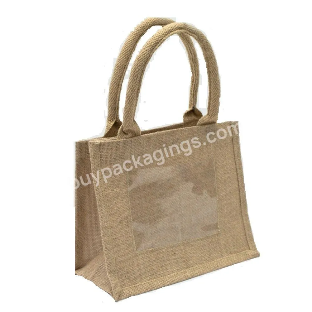 Wholesale Custom Clear Pocket Blank Small Burlap Jute Tote Bags With Handles For Shopping Craft Diy Wedding Beach Party