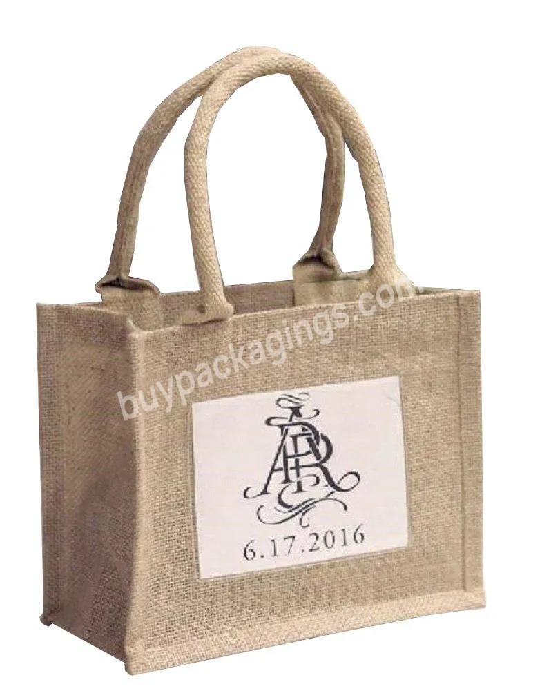 Wholesale Custom Clear Pocket Blank Small Burlap Jute Tote Bags With Handles For Shopping Craft Diy Wedding Beach Party