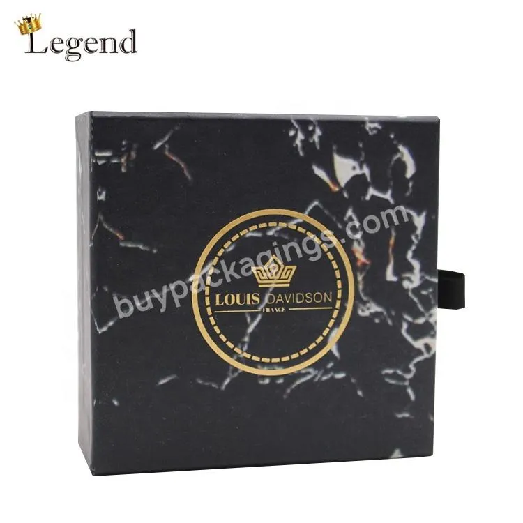 Wholesale Custom Design Printing Jewelry Gift Packaging Pulling Sliding Black Marble Drawer Box