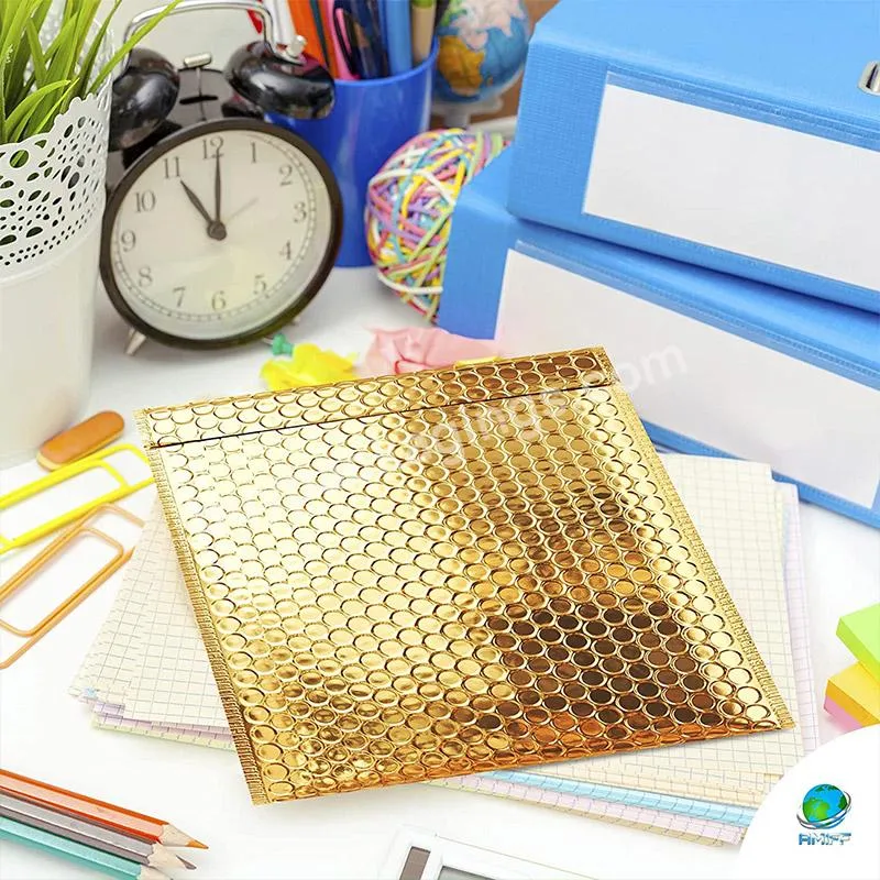 Wholesale Custom Logo Print Stock Aluminized Film Metallic Gold Bubble Mailer Bubble Envelopes