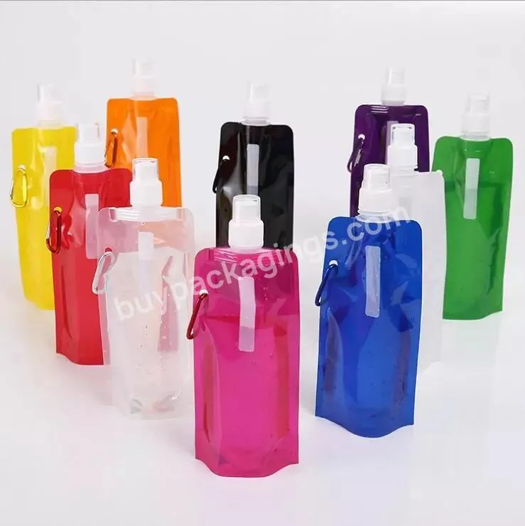 Wholesale Custom Logo Printed Bpa Free 16 Ounce Clear Foldable Collapsible Water Bottles With Carabiner