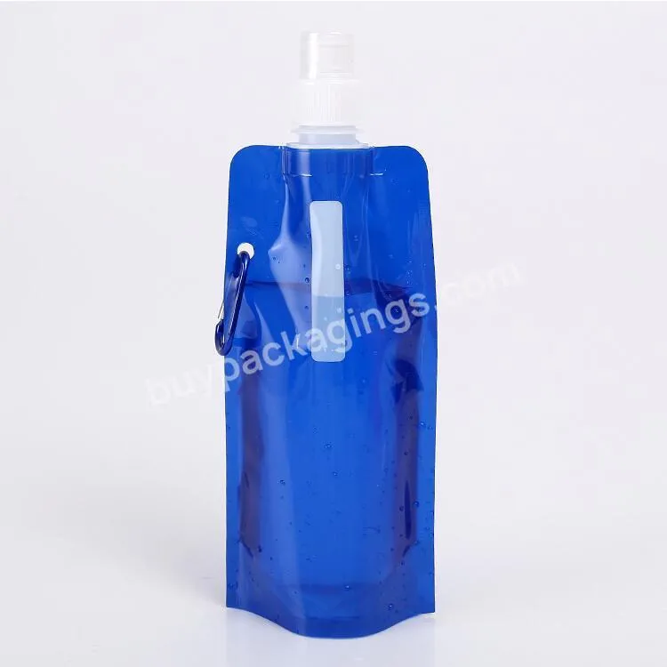 Wholesale Custom Logo Printed Bpa Free 16 Ounce Clear Foldable Collapsible Water Bottles With Carabiner