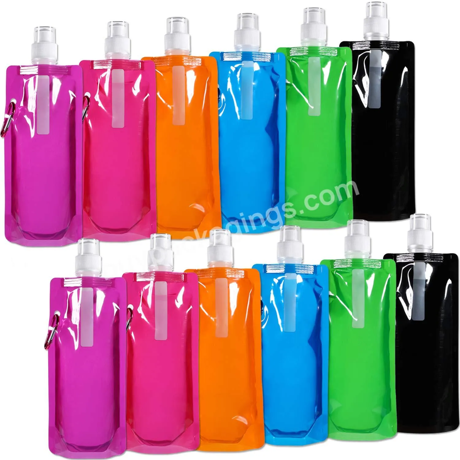 Wholesale Custom Logo Printed Clear Folding Bpa Free 16oz Collapsible Foldable Water Bottle With Carabiner For Sport Drinking