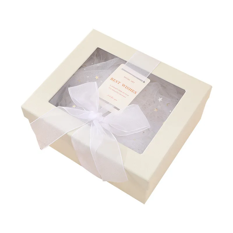 Wholesale custom luxury transparent lid and base gift cardboard box with ribbon and clear window