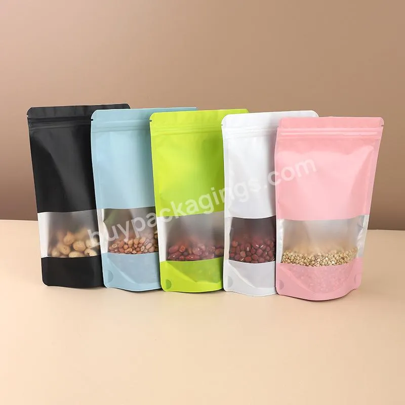 Wholesale Custom Plastic Matte Frosted Stand Up Ziplock Food Storage Packaging Bags Pouch With Window