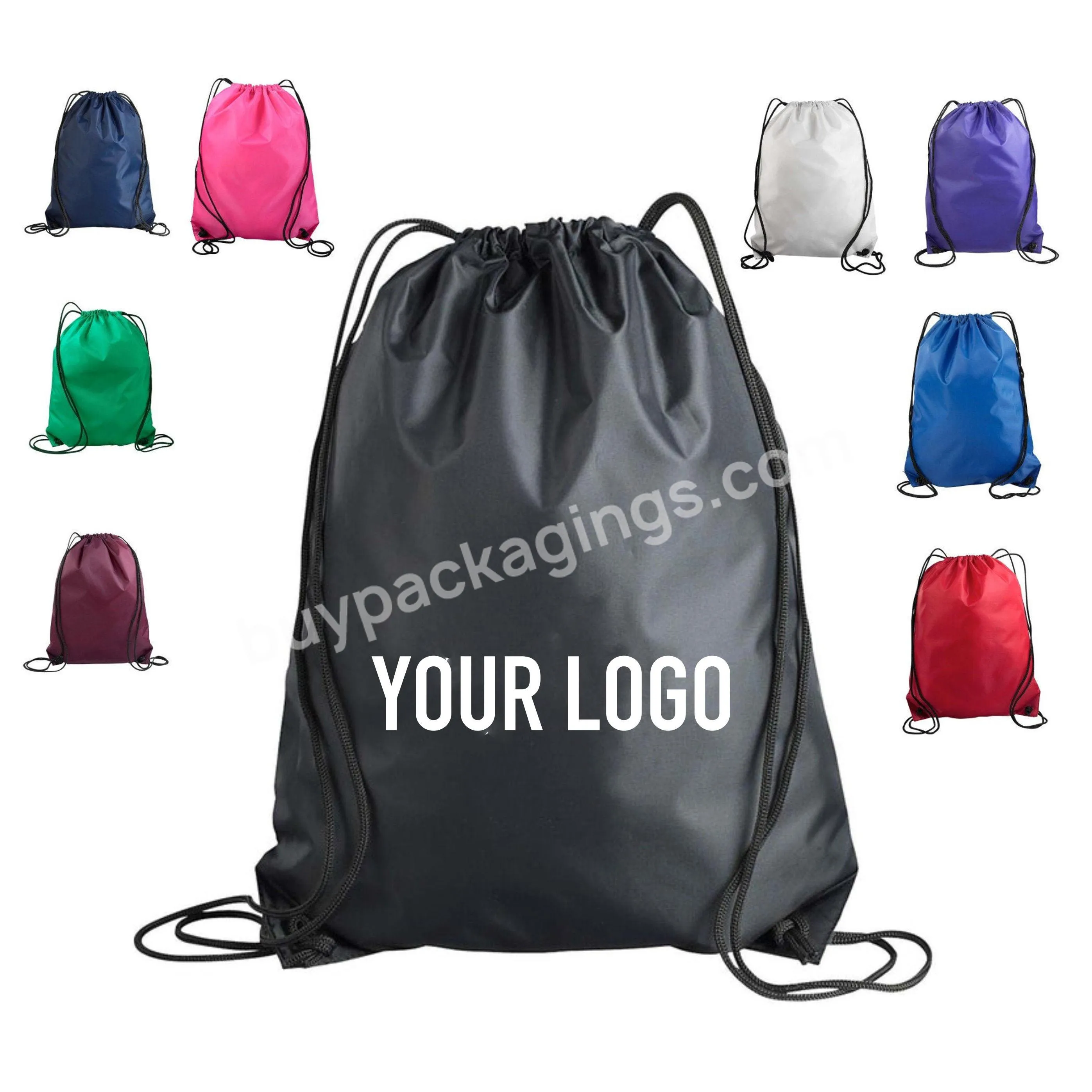 Wholesale Custom Polyester Nylon Gift Shoe Bag Pull String Bags Bulk Hiking Sport Gym Yoga Drawstring Backpack With Logo Print