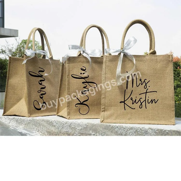 Wholesale Custom Print Luxury Eco Friendly Organic Natural Fabric Wedding Souvenir Women's Tote Jute Packing Gift Bag With Logo - Buy Jute Bag,Cheap Logo Shopping Tote Bags,Custom Printed Jute Bags.