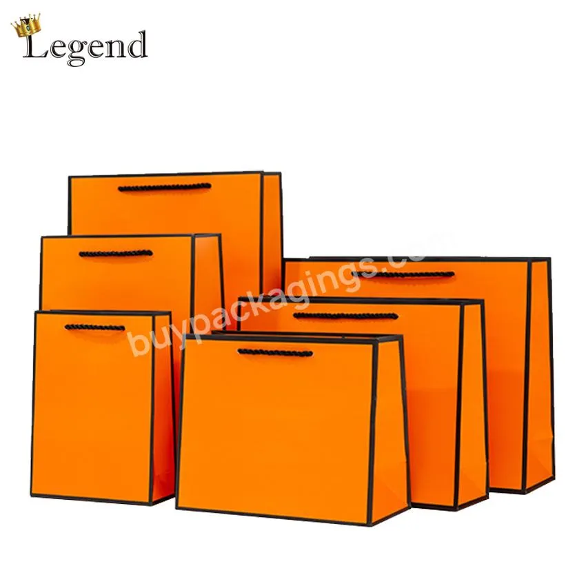 Wholesale Custom Printed Logo Packaging Shopping Bags Black Orange Recycled Gift Paper Bag In Stock