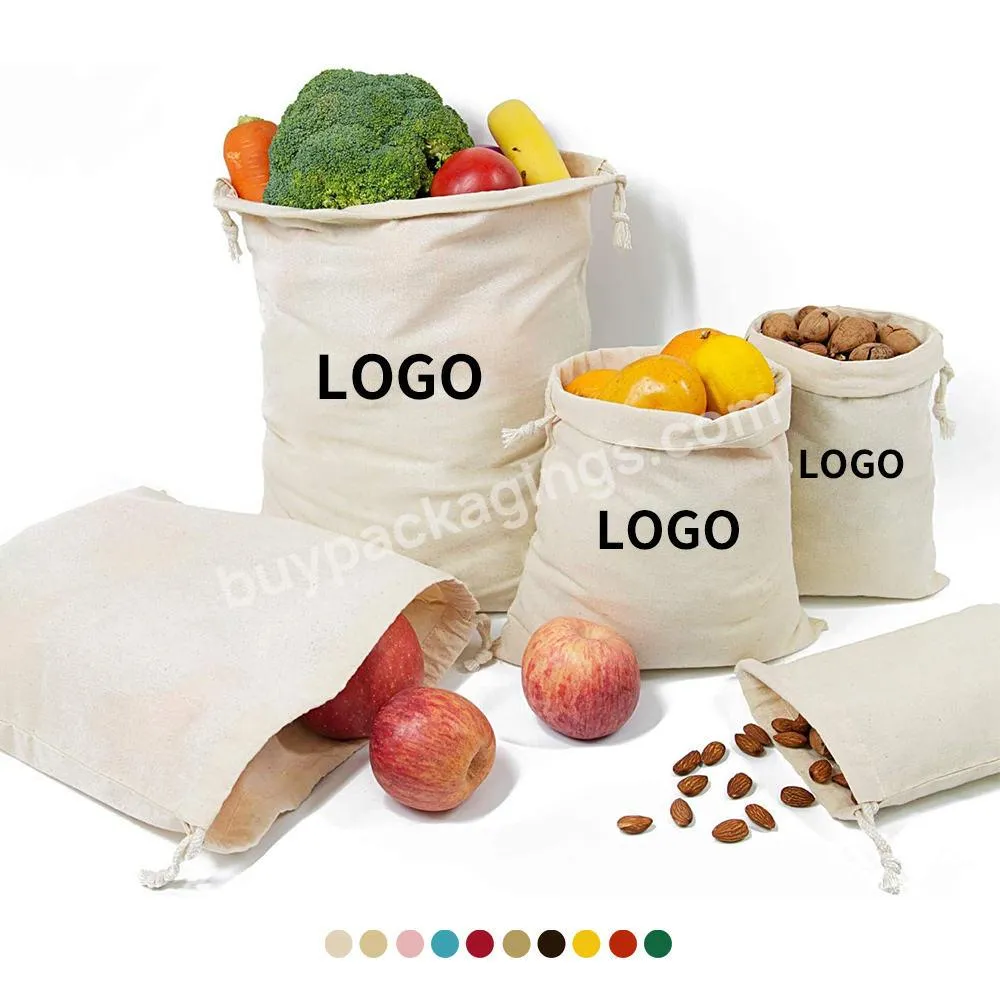 Wholesale Custom White Eco Friendly Bulk Organic Cotton Drawstring Bag With Logo