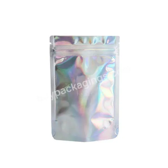 Wholesale Customized Glossy Colorful Holographic Resealable Aluminum Foil Zip Lock Stand Up Pouch