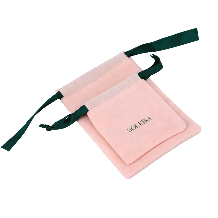 Wholesale customized high end gift jewelry pouch bags drawstring velvet pink jewelry bag
