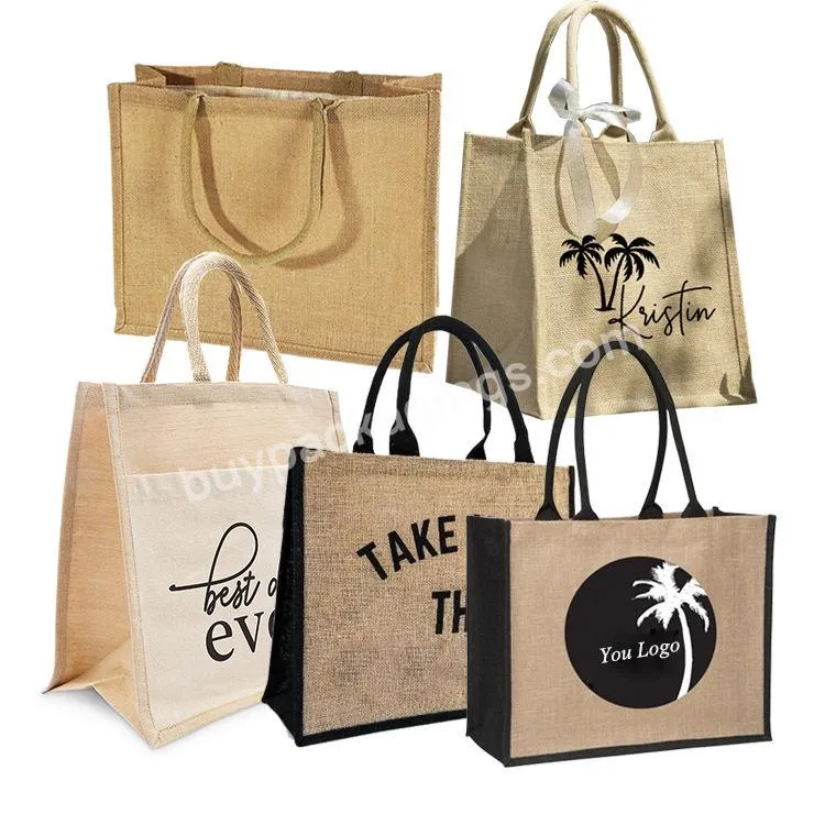 Wholesale Customizing Printed Eco Friendly Fashion Reusable Beach Tote Grocery Shopping Jute Bags With Zipper