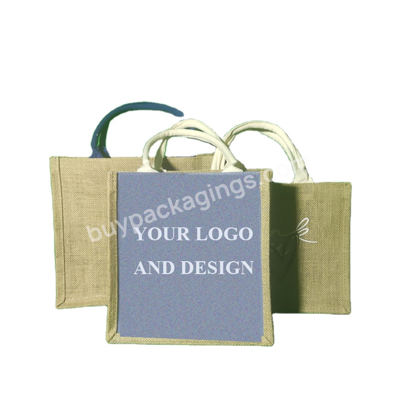 Wholesale Customizing Printed Eco Friendly Fashion Reusable Burlap Gift Beach Tote Bag Shopping Jute Bags With Handle