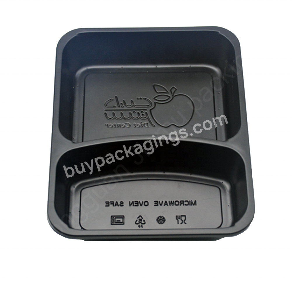 Wholesale Disposable Black Pp Plastic 2 Compartment Microwave Frozen Food Tray Container