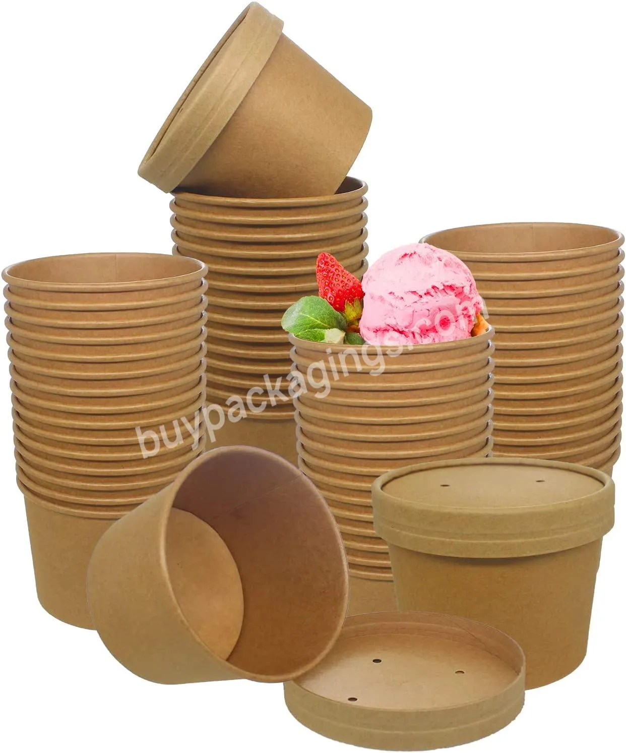 Wholesale Disposable Cup Price Kraft Round Lunch Box Rice Soup Rectangular Paper Bucket Bowl