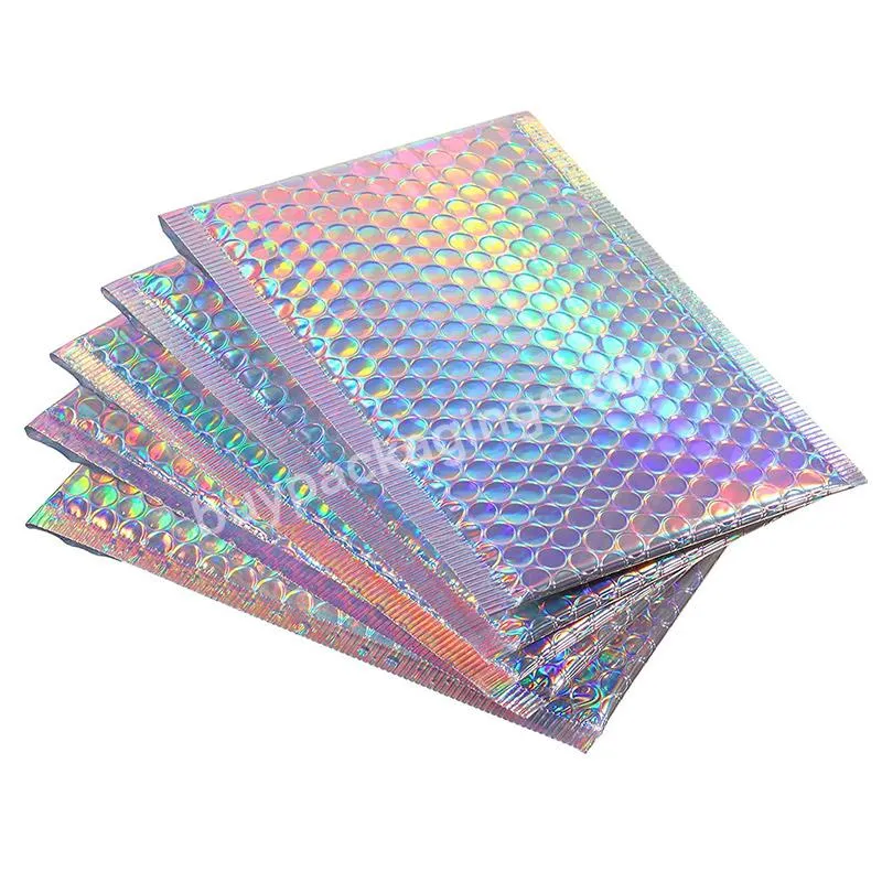 Wholesale Eco Friendly Shipping Padded Packing Bags 7.87 X 9.84 Inches Rose Red Holographic Compostable Bubble Mailer