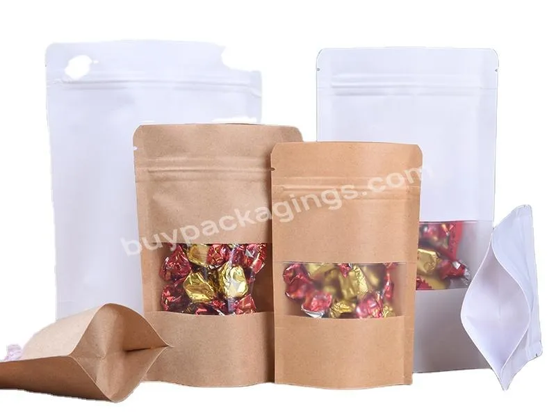 Wholesale Eco-friendly Stand Up Pouch Ziplock Plastic Brown Kraft Paper Bag With Clear Window - Buy Plastic Kraft Paper Bag,Paper Plastic Ziplock Bags,Kraft Paper Plastic Bag.