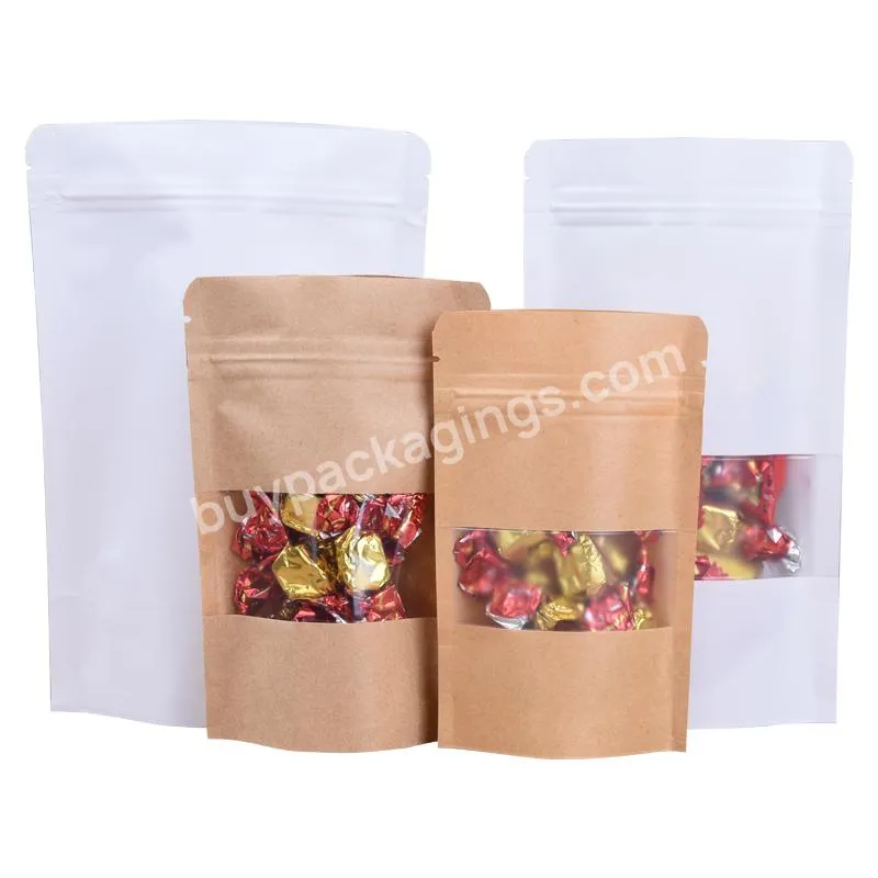 Wholesale Eco-friendly Stand Up Pouch Ziplock Plastic Brown Kraft Paper Bag With Clear Window - Buy Plastic Kraft Paper Bag,Paper Plastic Ziplock Bags,Kraft Paper Plastic Bag.