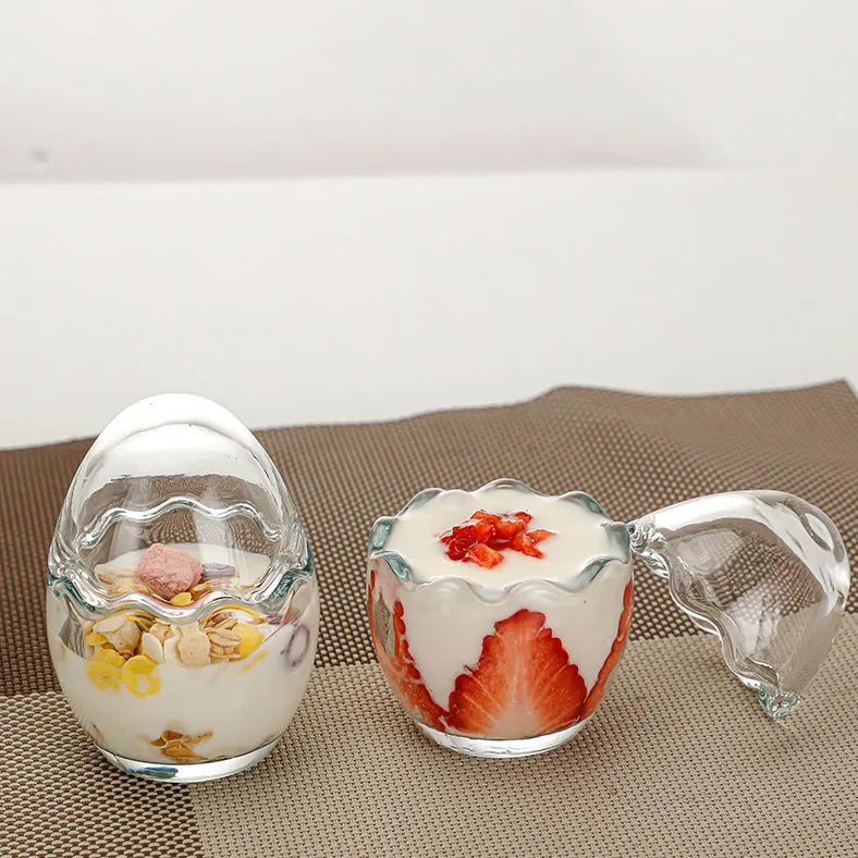 Wholesale Egg Shell Creative Shape Glass Pudding Cup Bottle High Quality Microwaveable  Glass Bottle