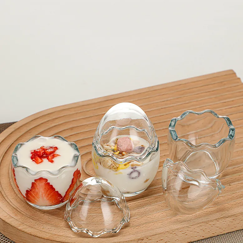 Wholesale Egg Shell Creative Shape Glass Pudding Cup Bottle High Quality Microwaveable  Glass Bottle