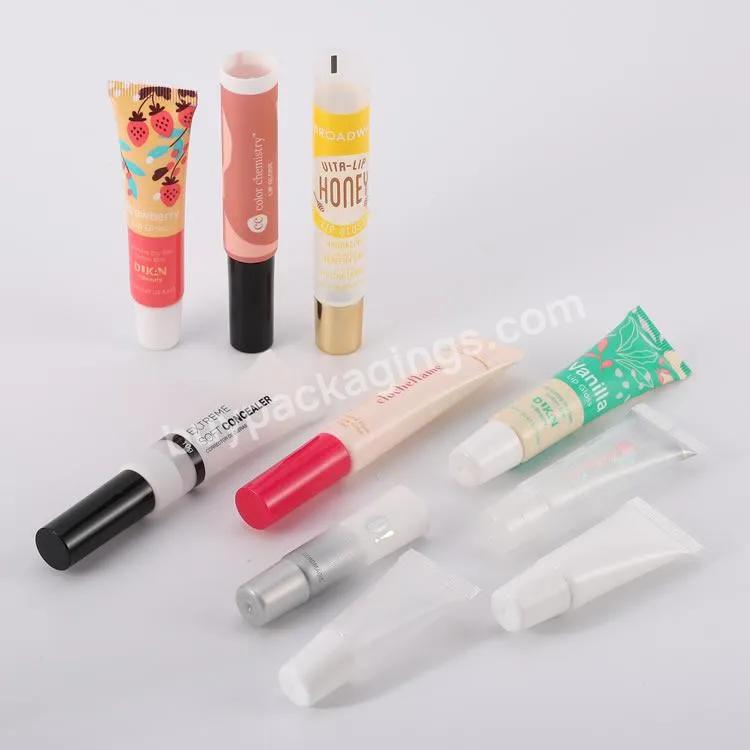 Wholesale Empty Round Lipstick Container Pink 5ml 10ml 15ml Cosmetics Plastic Packaging Squeeze Tubes Lip Color Tube With Brush