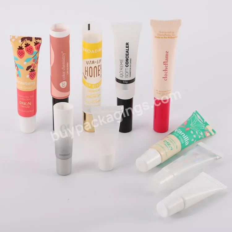 Wholesale Empty Round Lipstick Container Pink 5ml 10ml 15ml Cosmetics Plastic Packaging Squeeze Tubes Lip Color Tube With Brush